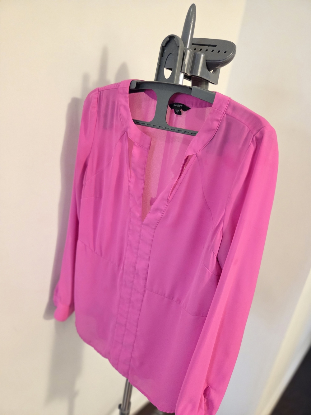 Guess Vibrant Pink V-Neck Long Sleeve Blouse